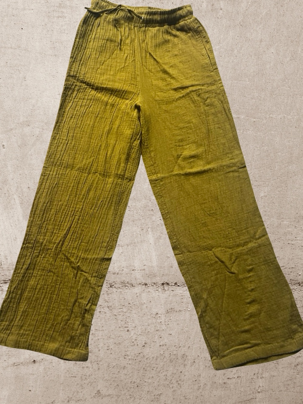 Relaxed Wide Leg Linen-Blend Pants in Mustard XS